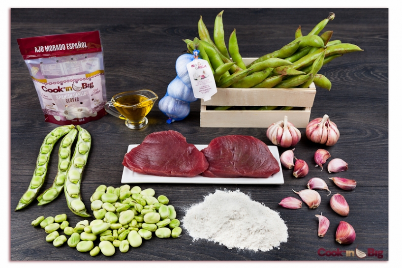 Broad beans with Bluefin Tuna and Morado Garlic
