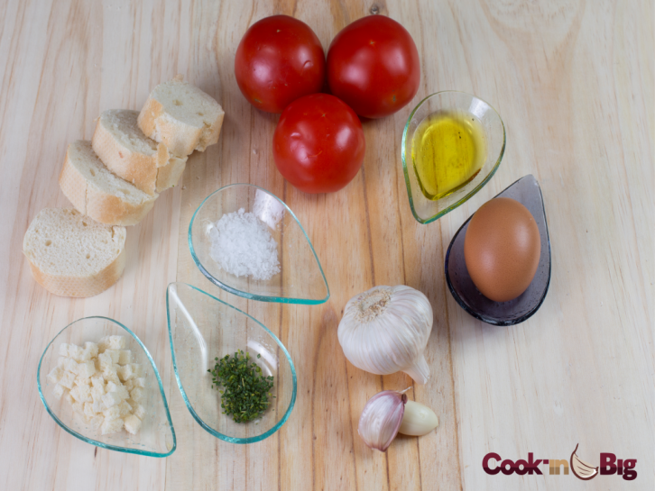 Ingredients for Cordoban Big Garlic flavoured Salmorejo (cold soup)