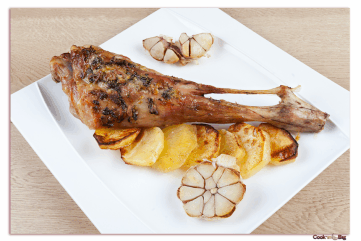Roast Leg of Lamb with Morado Garlic and Baked Potatoes.