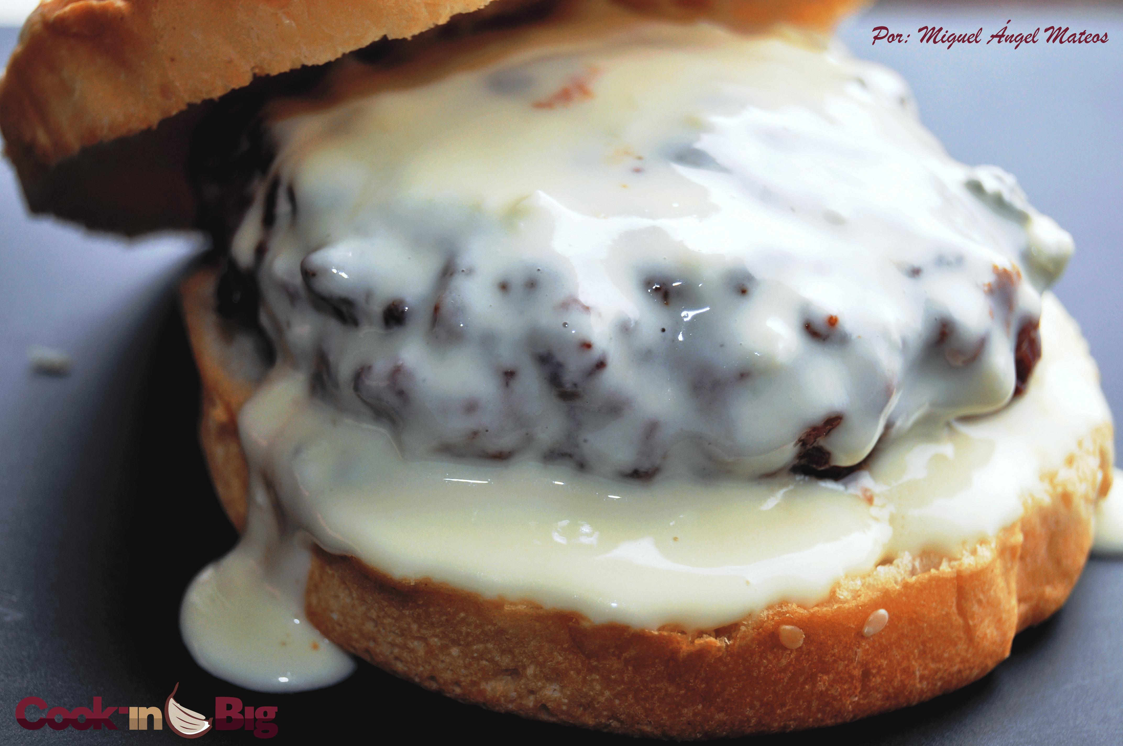 Wagyu Beef Burger with Cream Cheese and Purple Garlic