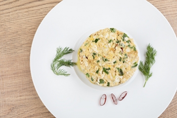Scrambled Eggs with Cod and Spring Violet Garlic