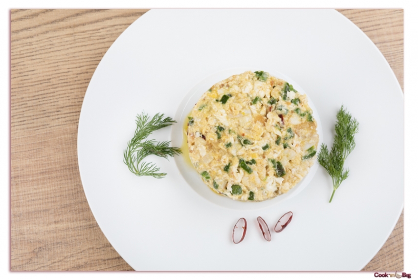 Scrambled Eggs with Cod and Spring Violet Garlic