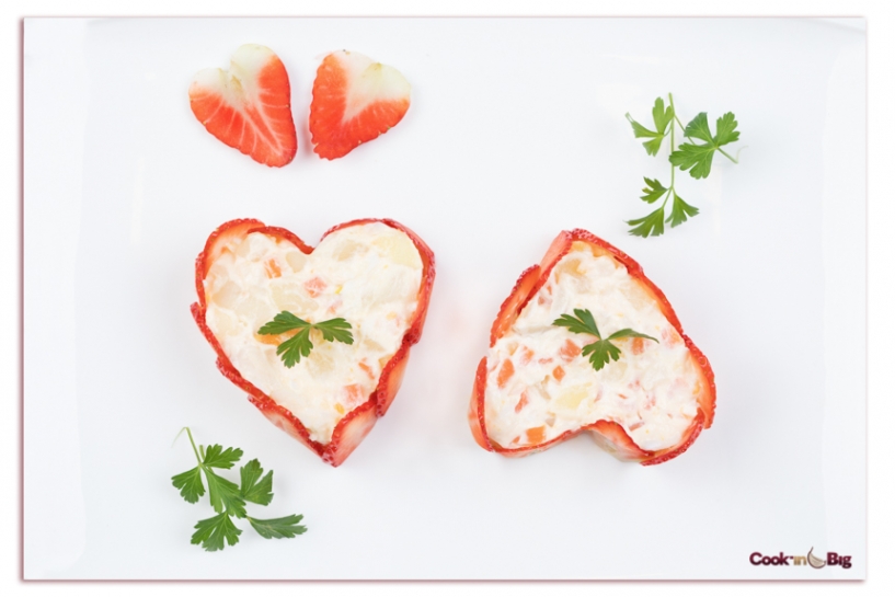 Corazón de Fresa y Ensaladilla con Ajo Morado