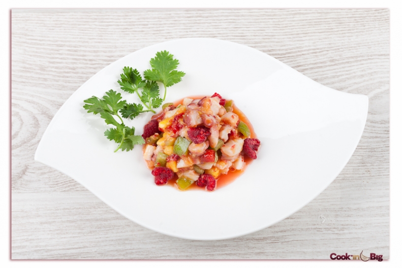 Octopus Salad with Mango and Morado Garlic.