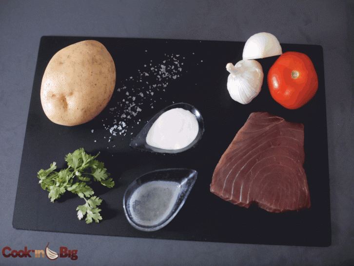 Ingredientes Receta Tartar de Atún, Ajo y Patata Confitada